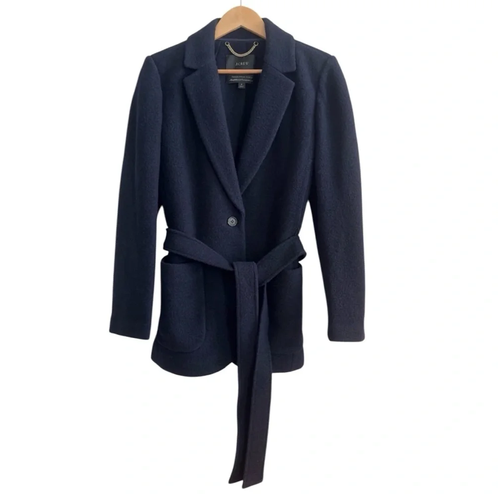 J. Crew Navy Blue Italian Boiled 100% Wool Wrap Blazer Jacket Size 8‎